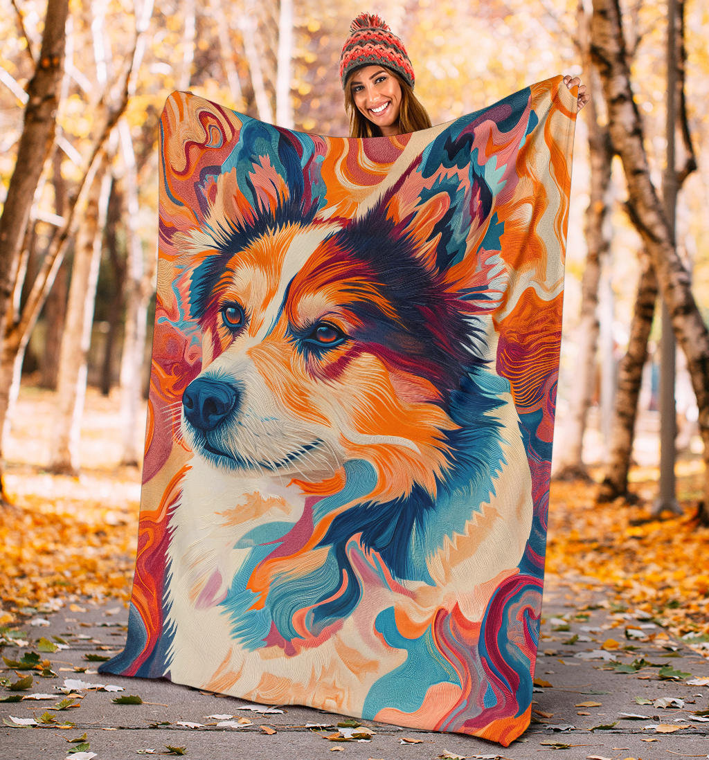 Icelandic Sheepdog Blanket, Trippy Psychedelics Icelandic Sheepdog Fleece Blanket, Icelandic Sheepdog Throw Blanket, Icelandic Sheepdog Gifts