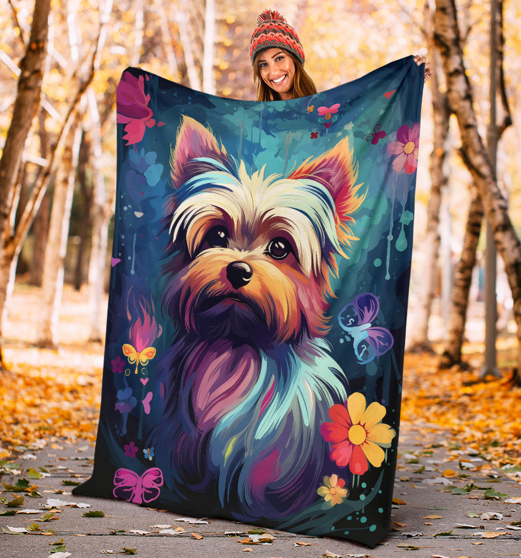 Trippy Psychedelics Yorkshire Terrier Blanket, Yorkshire Terrier Throw Blanket, Yorkshire Terrier Fleece Blanket, Yorkshire Terrier Gifts