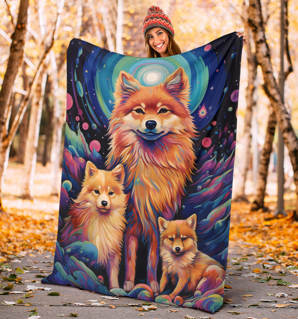 Finnish Spitz Blanket, Trippy Psychedelics Finnish Spitz Fleece Blanket, Finnish Spitz Throw Blanket, Finnish Spitz Gifts