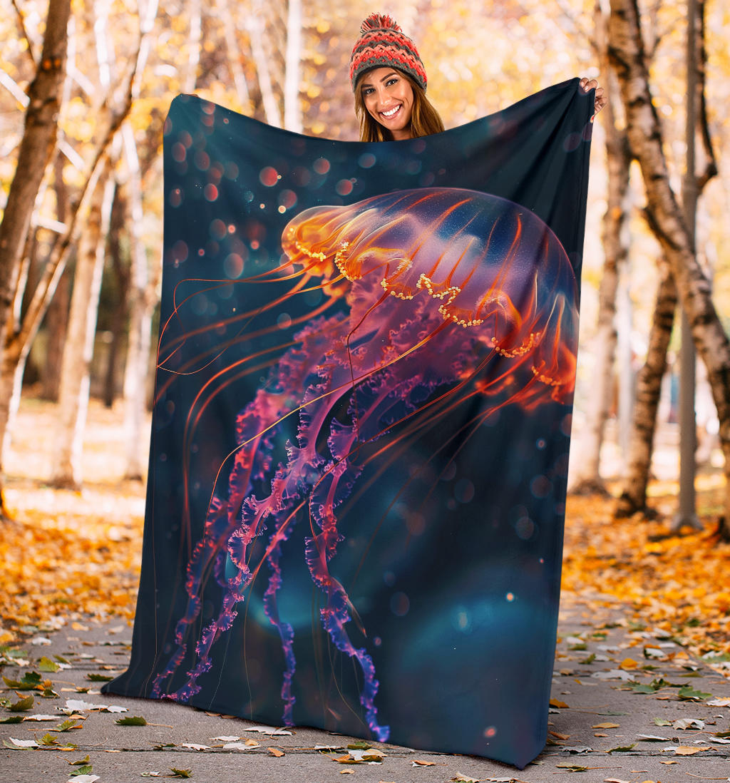 Jellyfish Blanket, Trippy Psychedelics Jellyfish Fleece Blanket, Jellyfish Throw Blanket, Jellyfish Gifts