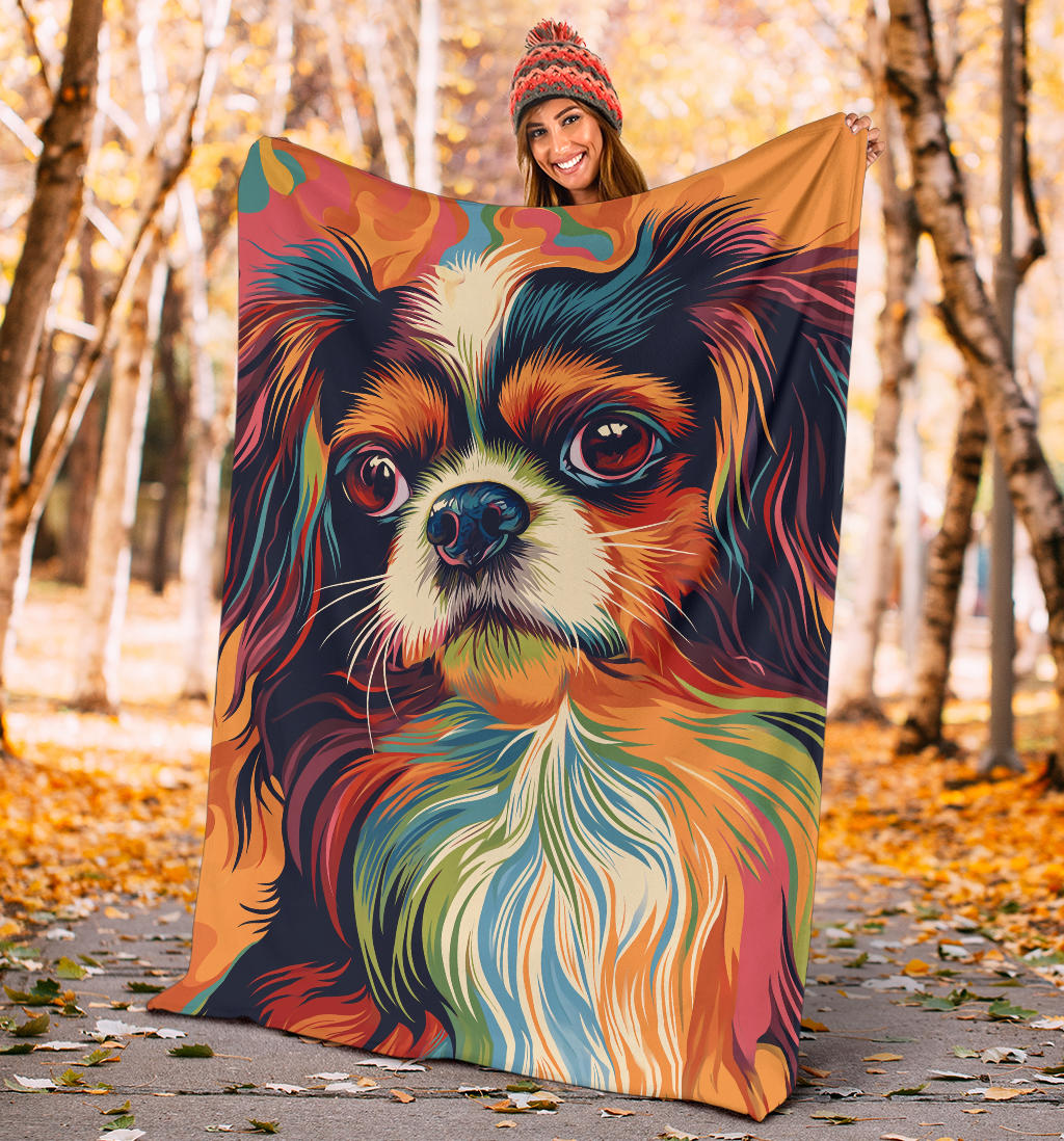 Japanese Chin Blanket, Trippy Psychedelics Japanese Chin Fleece Blanket, Japanese Chin Throw Blanket, Japanese Chin Gifts