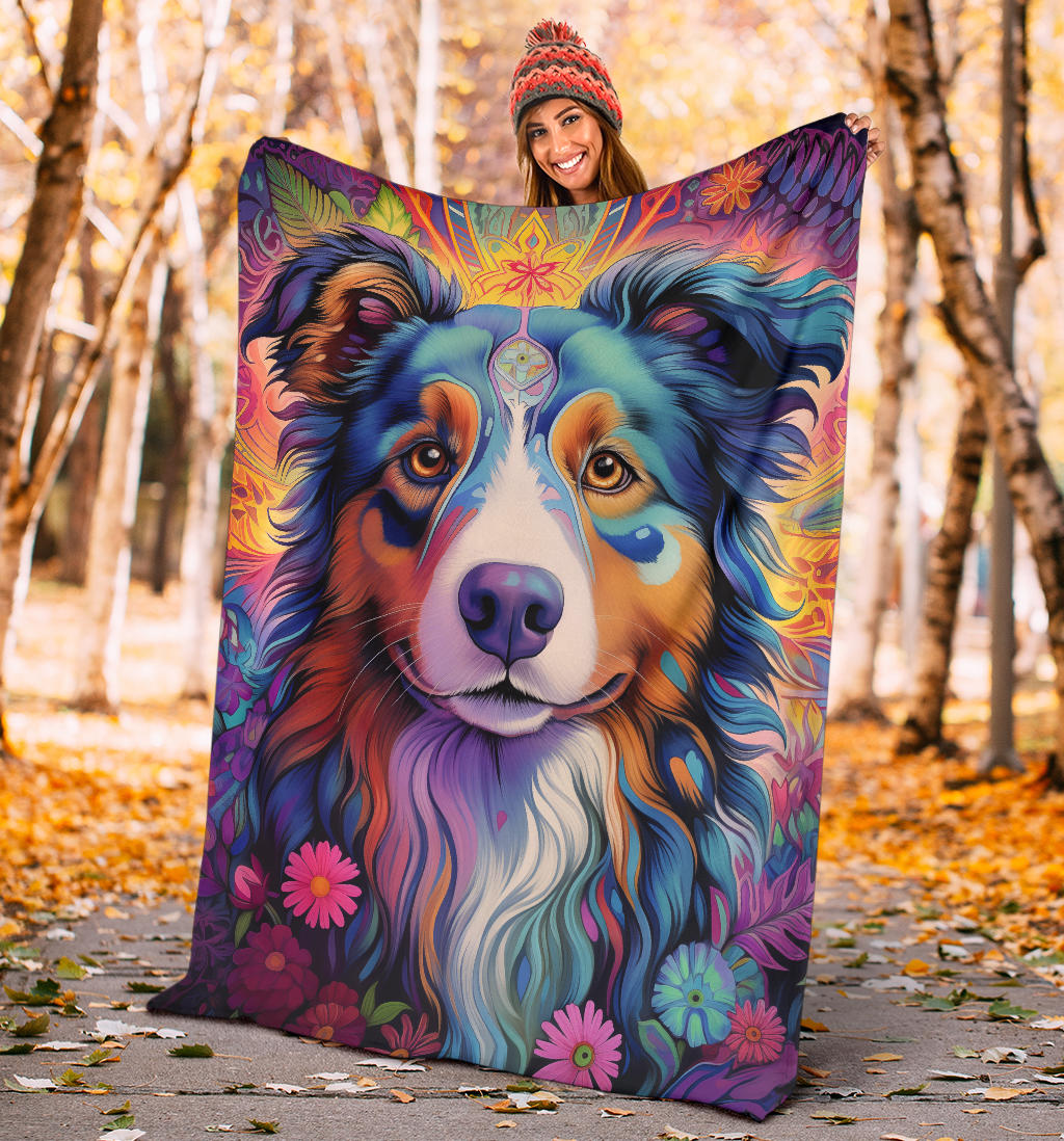 Australian Shepherd Blanket, Australian Shepherd Trippy Psychedelics Blanket, Australian Shepherd Gifts, Australian Shepherd Throw Blanket