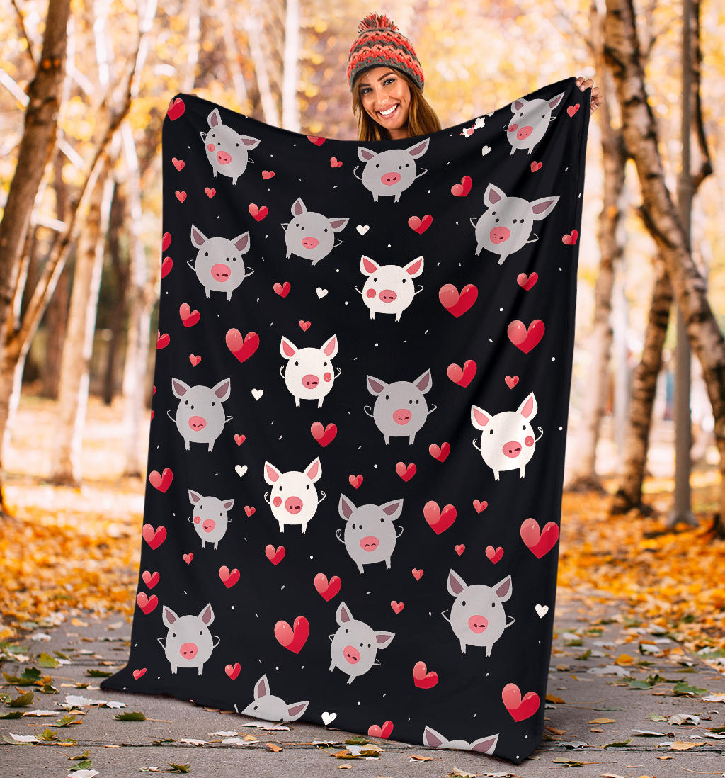 Pig Hearts Blanket, Pig Fleece Blanket, Pig Throw Blanket, Pig Gifts