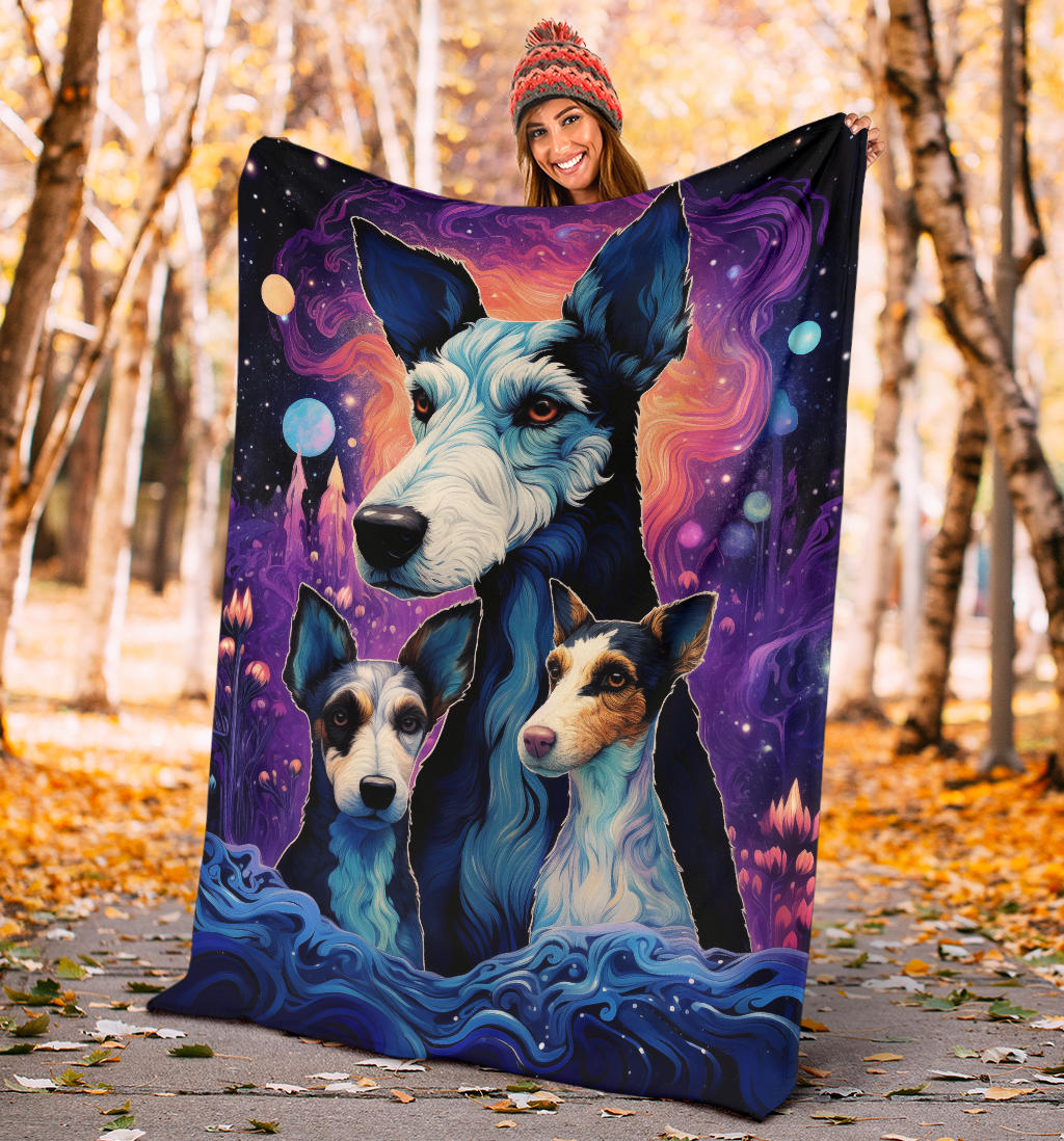 Fox Terrier Blanket, Trippy Psychedelics Fox Terrier Fleece Blanket, Fox Terrier Throw Blanket, Fox Terrier Gifts