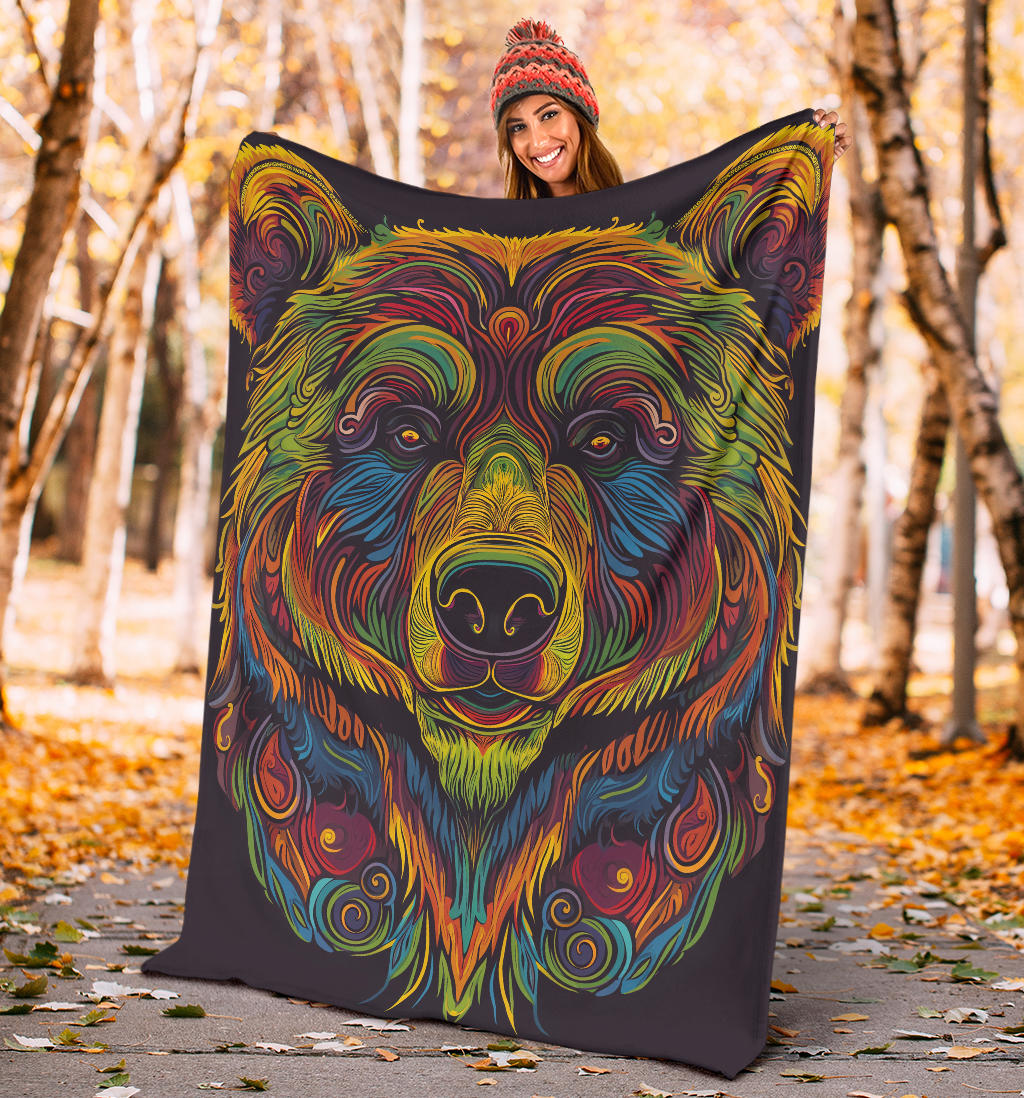 Bear Blanket, Trippy Psychedelics Bear Fleece Blanket, Bear Throw Blanket, Bear Gifts