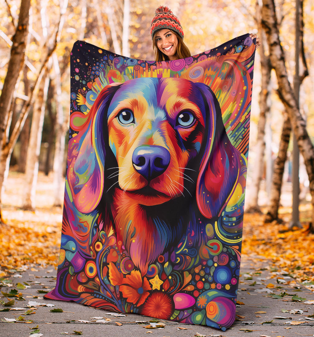 Trippy Psychedelics Dachshund Blanket, Dachshund Throw Blanket, Dachshund Fleece Blanket, Dachshund Gifts