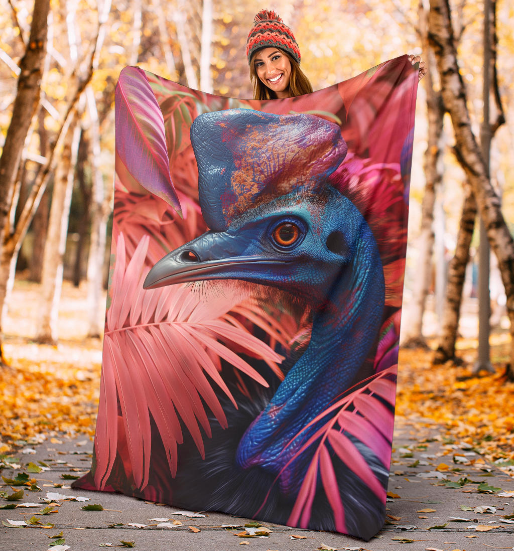 Cassowary Blanket, Trippy Psychedelics Cassowary Fleece Blanket, Cassowary Throw Blanket, Cassowary Gifts