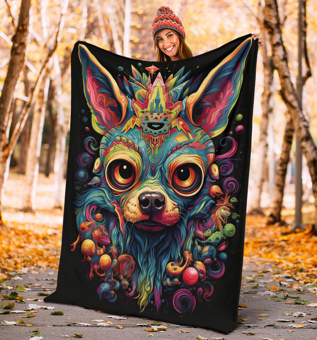 Trippy Psychedelics Chihuahua Blanket, Chihuahua Throw Blanket, Chihuahua Fleece Blanket, Chihuahua Gifts