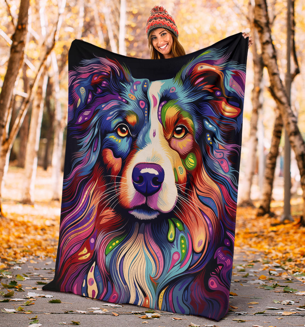 Australian Shepherd Blanket, Australian Shepherd Trippy Psychedelics Blanket, Australian Shepherd Gifts, Australian Shepherd Throw Blanket