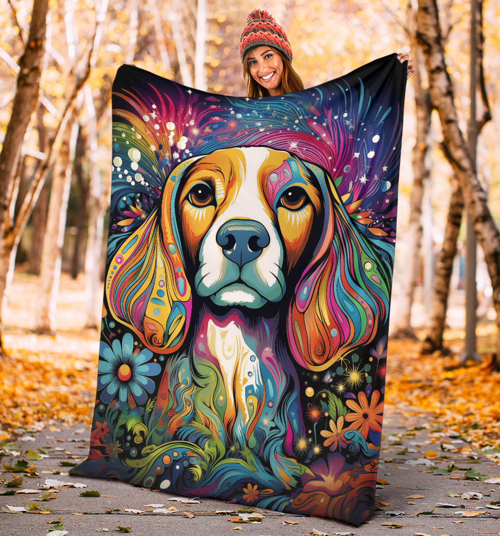 Trippy Psychedelics Beagle Dog, Beagle Dog Fleece Blanket, Beagle Dog Throw Blanket, Beagle Gifts