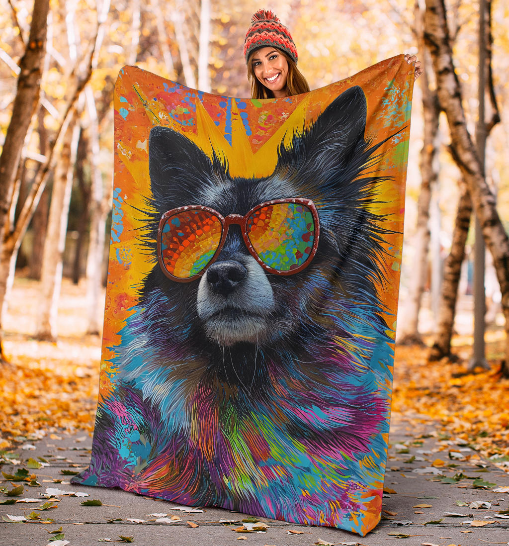 Keeshond Dog Blanket, Trippy Psychedelics Keeshond Dog Fleece Blanket, Keeshond Dog Throw Blanket, Keeshond Dog Gifts