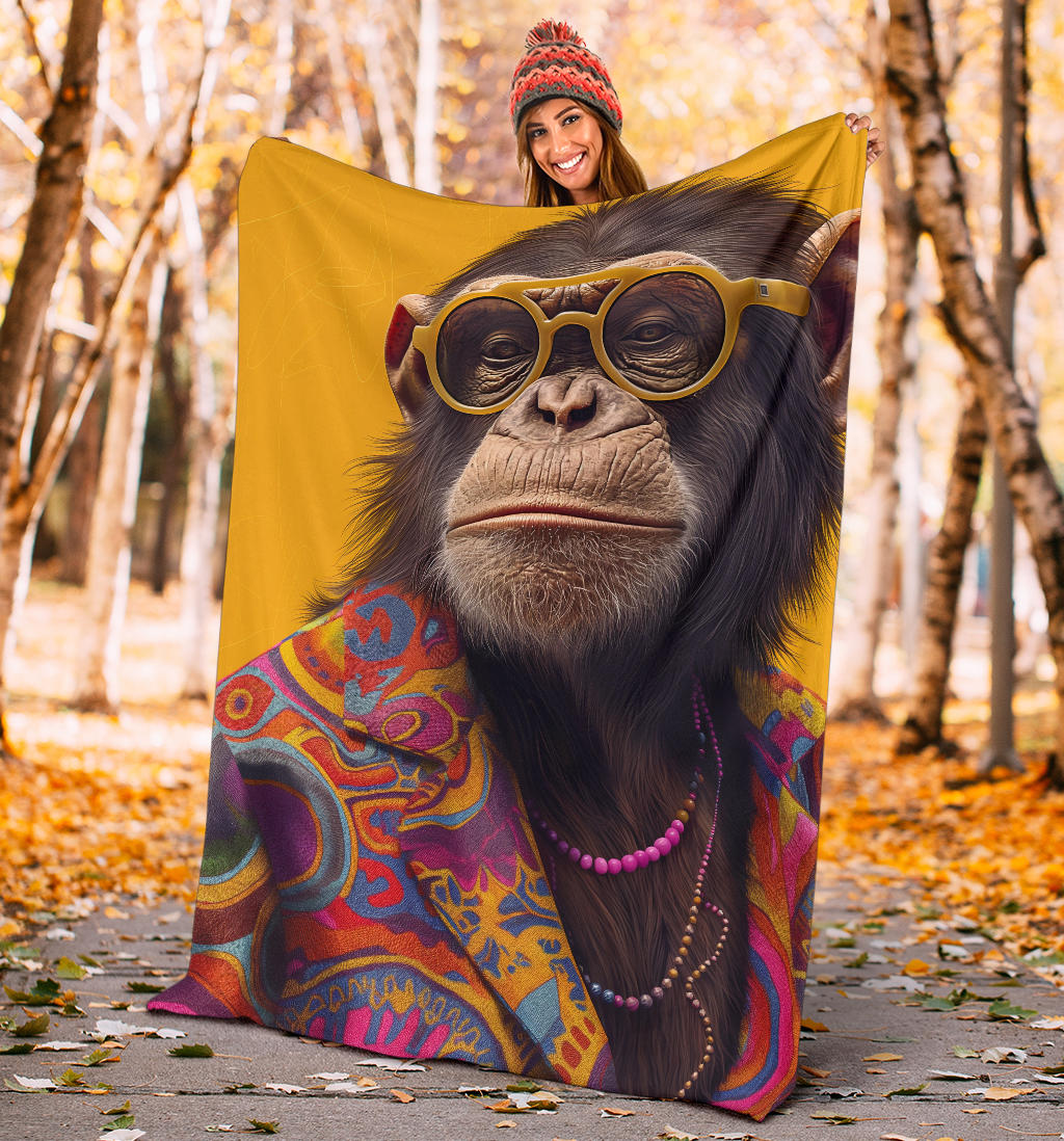 Chimpanzee Blanket, Trippy Psychedelics Chimpanzee Fleece Blanket, Chimpanzee Throw Blanket, Chimpanzee Gifts