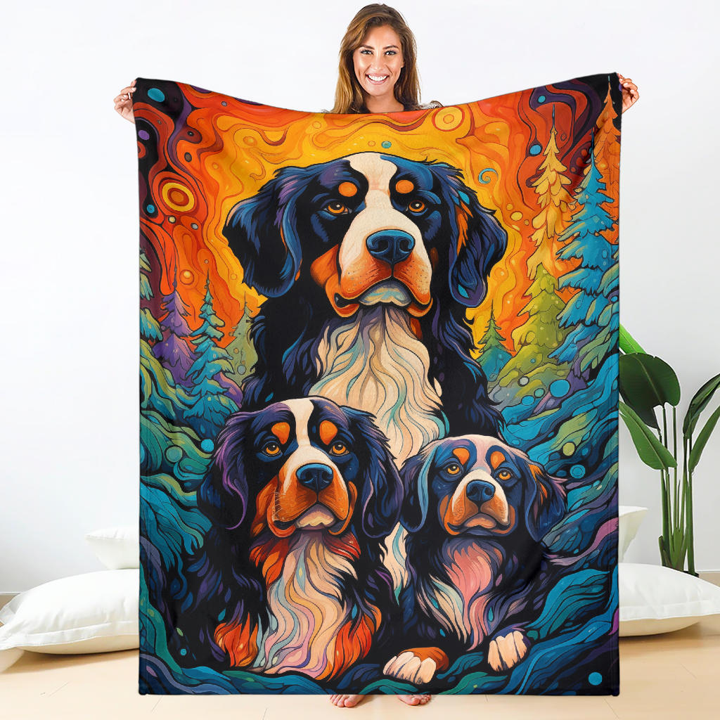 Bernese Mountain Blanket, Trippy Psychedelics Bernese Mountain Fleece Blanket, Bernese Mountain Throw Blanket, Bernese Mountain Gifts