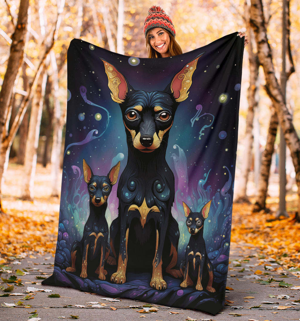 Miniature Pinscher Blanket, Trippy Psychedelics Miniature Pinscher Fleece Blanket, Miniature Pinscher Throw Blanket, Miniature Pinscher Gifts