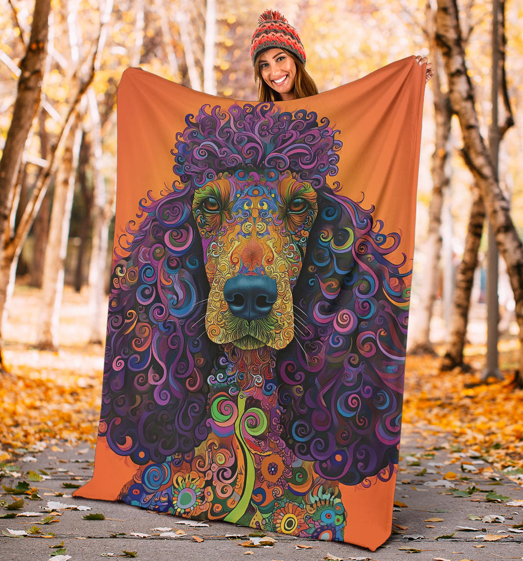 Irish Water Spaniel Blanket, Trippy Psychedelics Irish Water Spaniel Fleece Blanket, Irish Water Spaniel Throw Blanket, Irish Water Spaniel Gifts