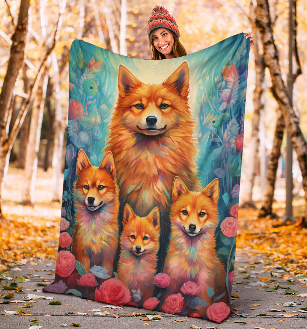 Finnish Spitz Blanket, Trippy Psychedelics Finnish Spitz Fleece Blanket, Finnish Spitz Throw Blanket, Finnish Spitz Gifts