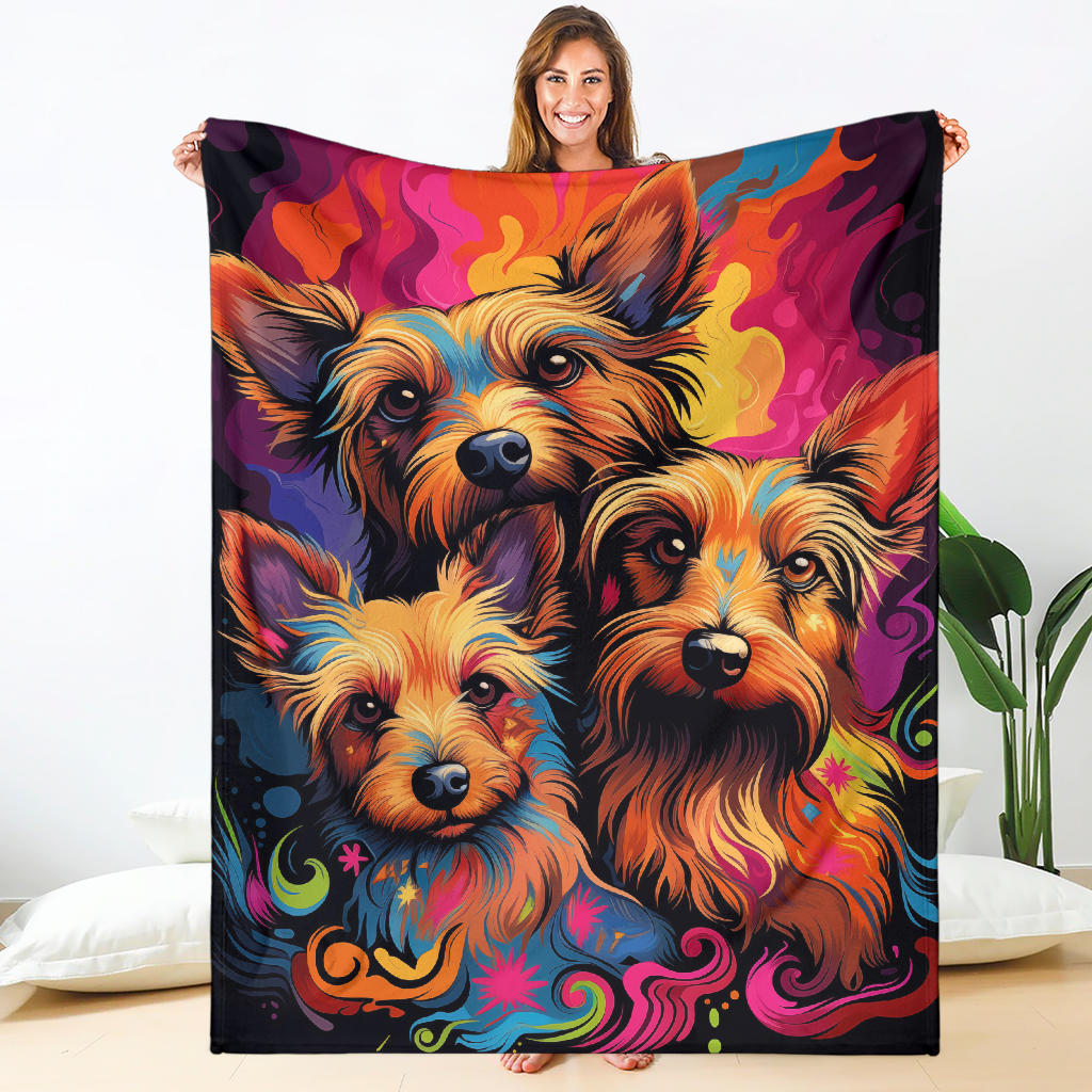 Australian Terrier Blanket, Trippy Psychedelics Australian Terrier Fleece Blanket, Australian Terrier Throw Blanket, Australian Terrier Gifts