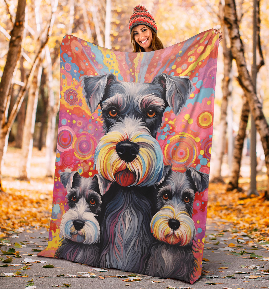 Miniature Schnauzer Blanket, Trippy Psychedelics Miniature Schnauzer Fleece Blanket, Miniature Schnauzer Throw Blanket, Miniature Schnauzer Gifts