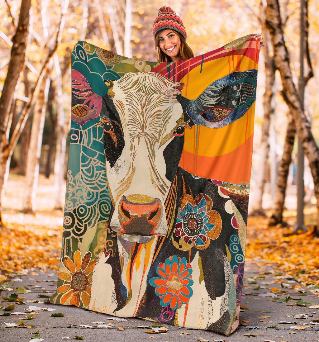 Cow Blanket, Trippy Psychedelics Cow Fleece Blanket, Cow Throw Blanket, Cow Gifts