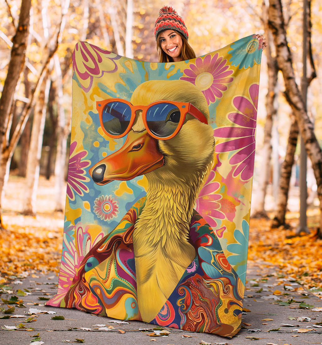 Duck Blanket, Trippy Psychedelics Duck Fleece Blanket, Duck Throw Blanket, Duck Gifts