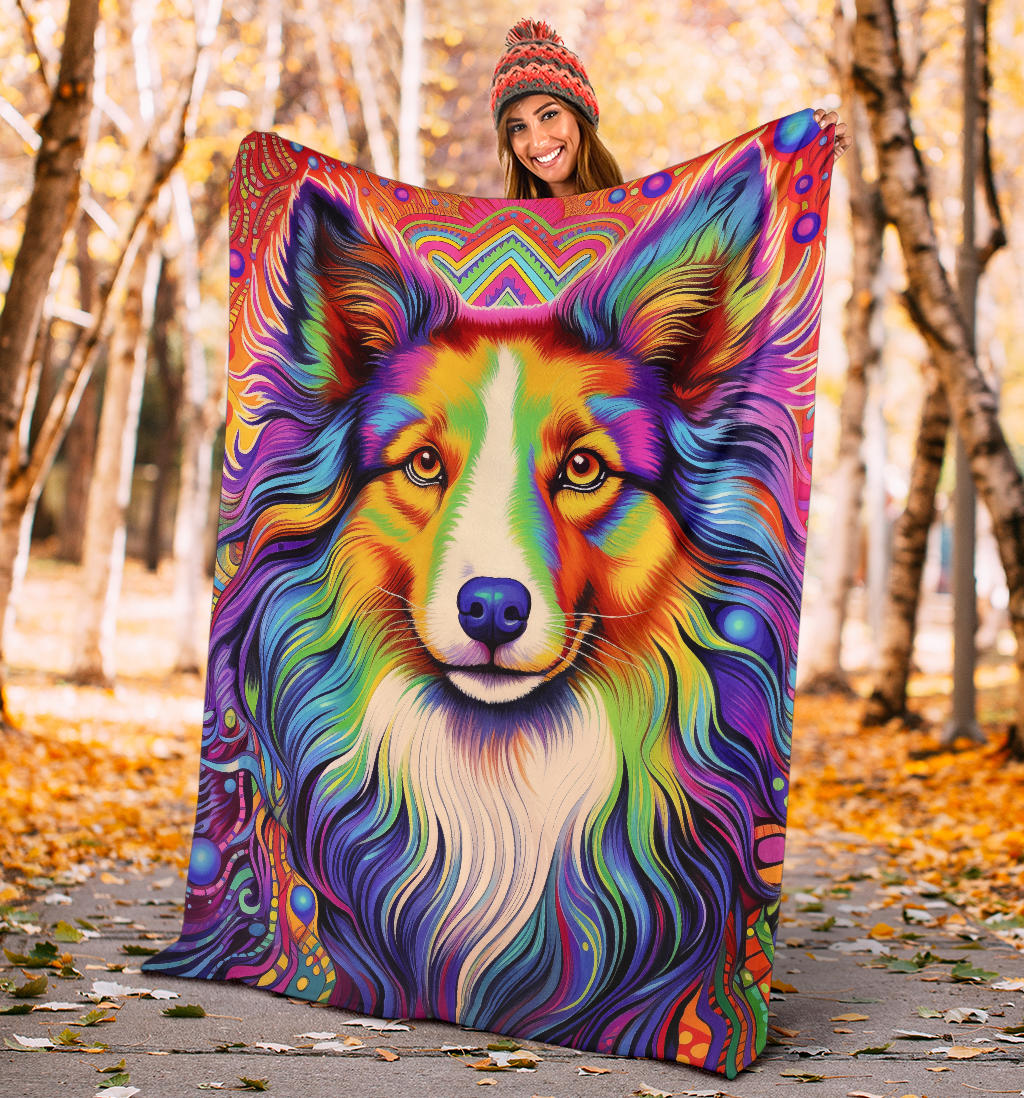 Shetland Sheepdog Blanket, Shetland Sheepdog Fleece Blanket, Shetland Sheepdog Trippy Psychedelics Throw Blanket, Shetland Sheepdog Gifts