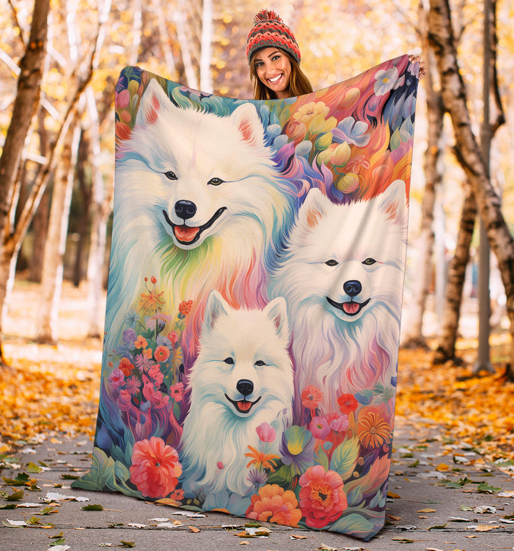 Samoyed Blanket, Trippy Psychedelics Samoyed Fleece Blanket, Samoyed Throw Blanket, Samoyed Gifts