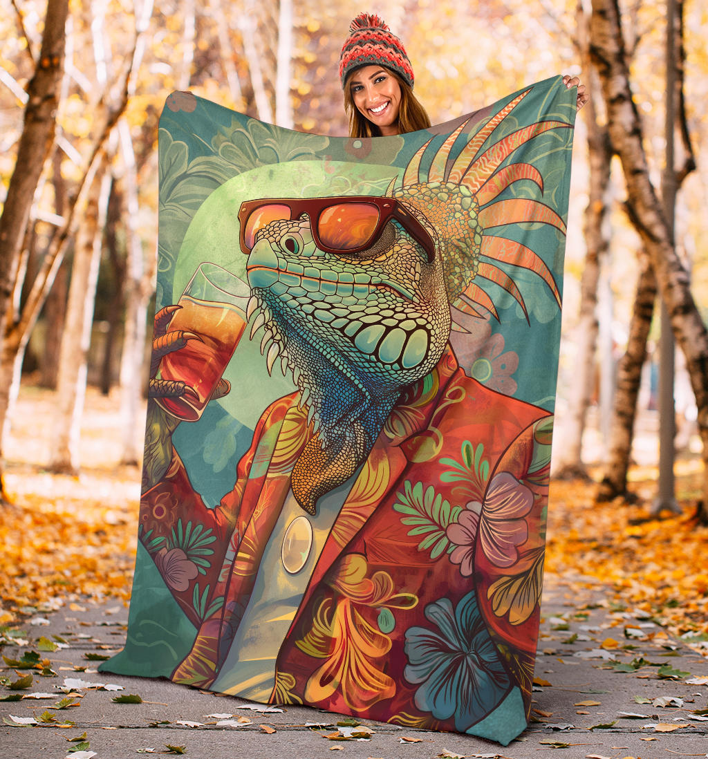 Iguana Blanket, Trippy Psychedelics Iguana Fleece Blanket, Iguana Throw Blanket, Iguana Gifts