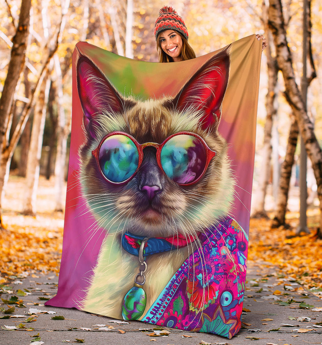 Balinese cat Blanket, Trippy Psychedelics Balinese cat Fleece Blanket, Balinese cat Throw Blanket, Balinese cat Gifts