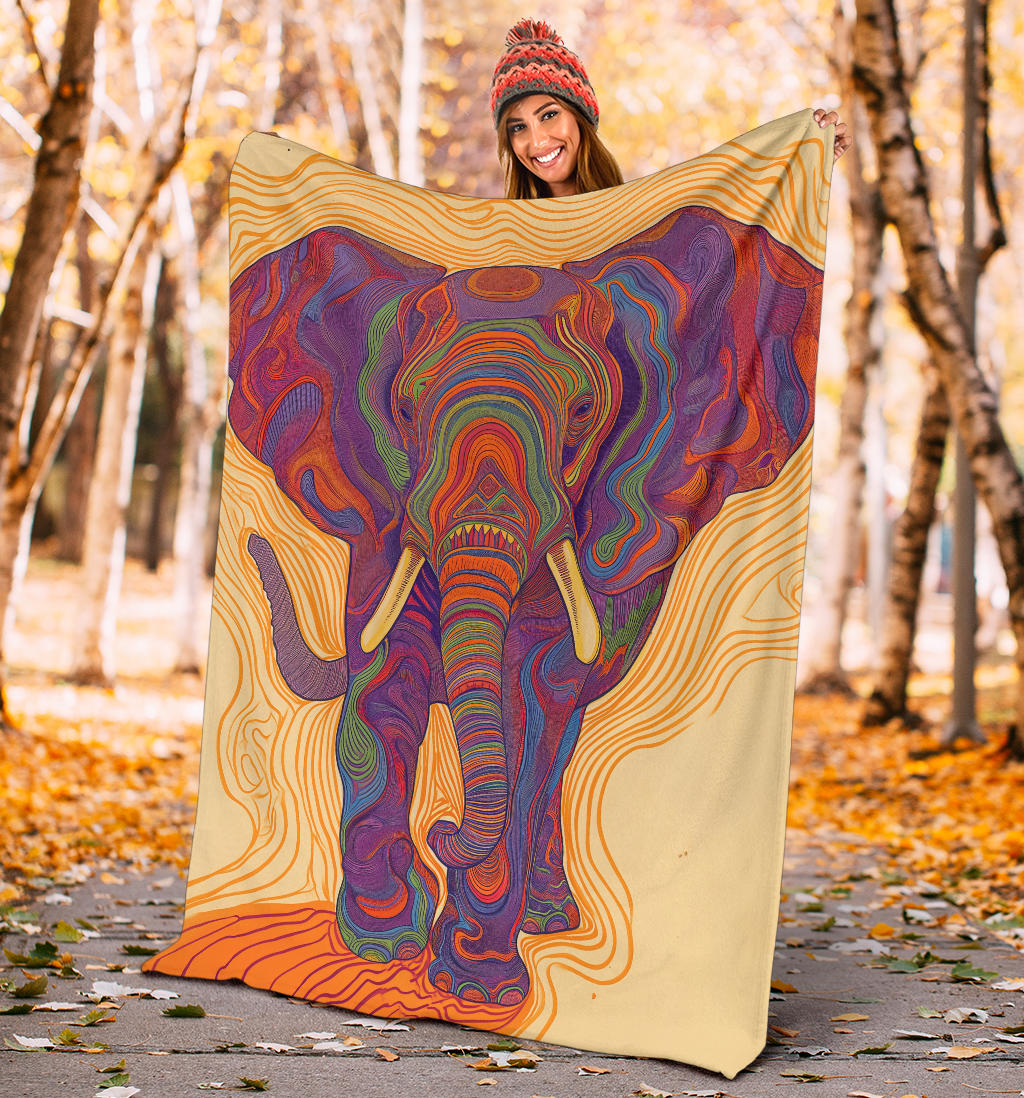 Elephant Blanket, Trippy Psychedelics Elephant Fleece Blanket, Elephant Throw Blanket, Elephant Gifts