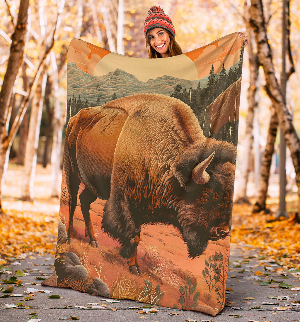 Bison Blanket, Trippy Psychedelics Bison Fleece Blanket, Bison Throw Blanket, Bison Gifts