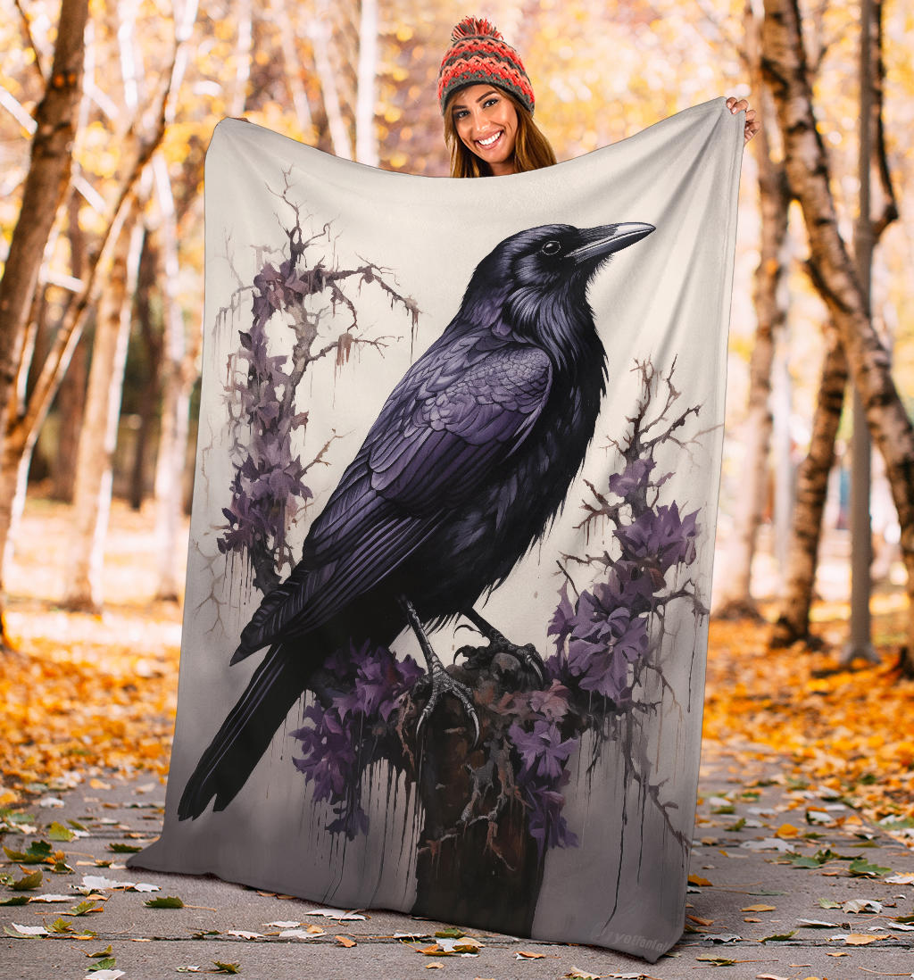 Crow Raven Blanket,  Goth Gifts, Crow Fleece Blanket, Crow Gifts, Crow Custom Blanket, Witchy Blanket