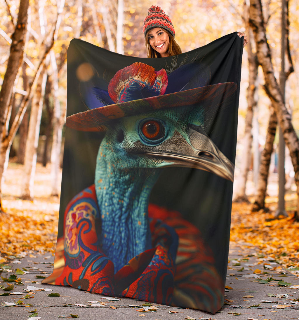 Cassowary Blanket, Trippy Psychedelics Cassowary Fleece Blanket, Cassowary Throw Blanket, Cassowary Gifts