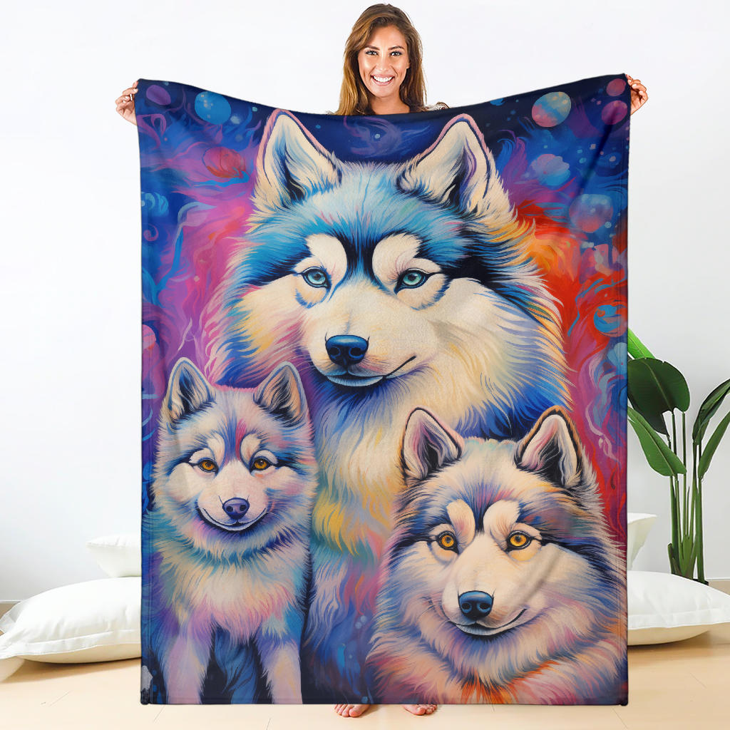 Alaskan Malamute Blanket, Trippy Psychedelics Alaskan Malamute Fleece Blanket, Alaskan Malamute Throw Blanket, Alaskan Malamute Gifts