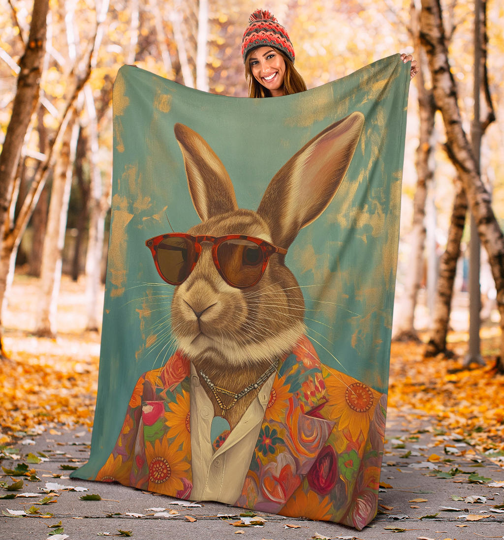 Rabbit Blanket, Trippy Psychedelics Rabbit Fleece Blanket, Rabbit Throw Blanket, Rabbit Gifts