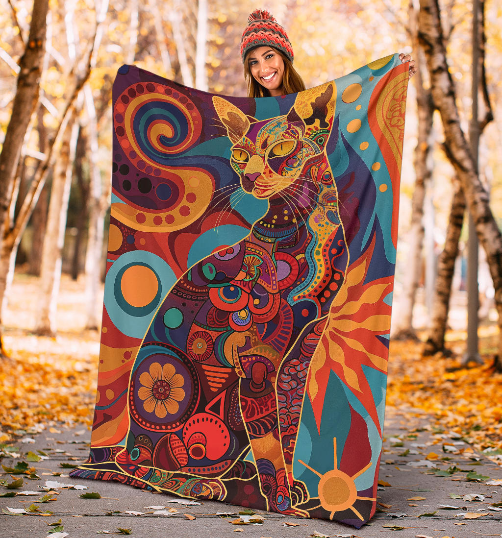 Oriental Cat Blanket, Trippy Psychedelics Oriental Cat Fleece Blanket, Oriental Cat Throw Blanket, Oriental Cat Gifts