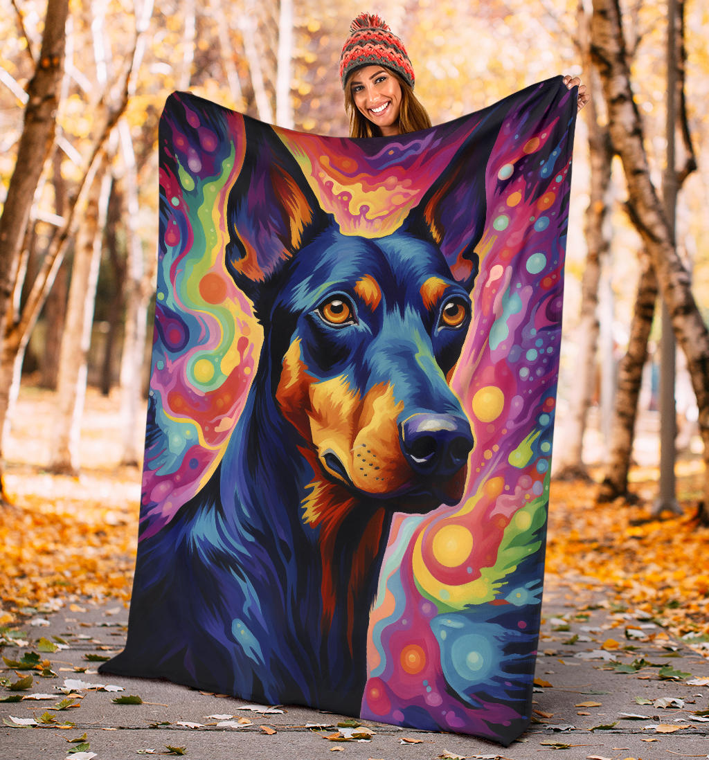 Trippy Psychedelics Doberman Pinscher Blanket, Doberman Pinscher Throw Blanket, Doberman Pinscher Fleece Blanket, Doberman Pinscher Gifts