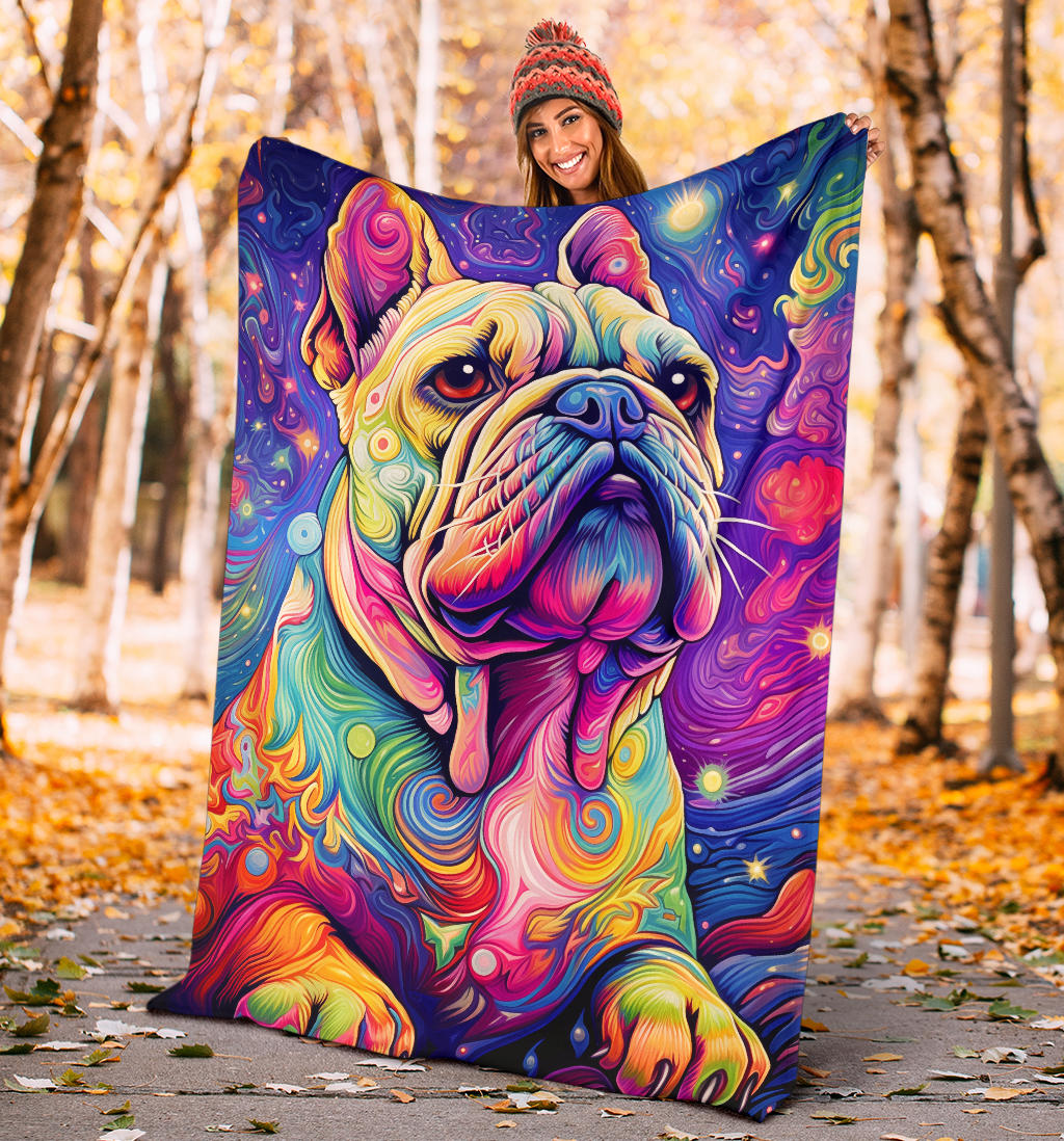 Trippy Psychedelics Bulldog Blanket, Bulldog Throw Blanket, Bulldog Fleece Blanket, Bulldog Gifts