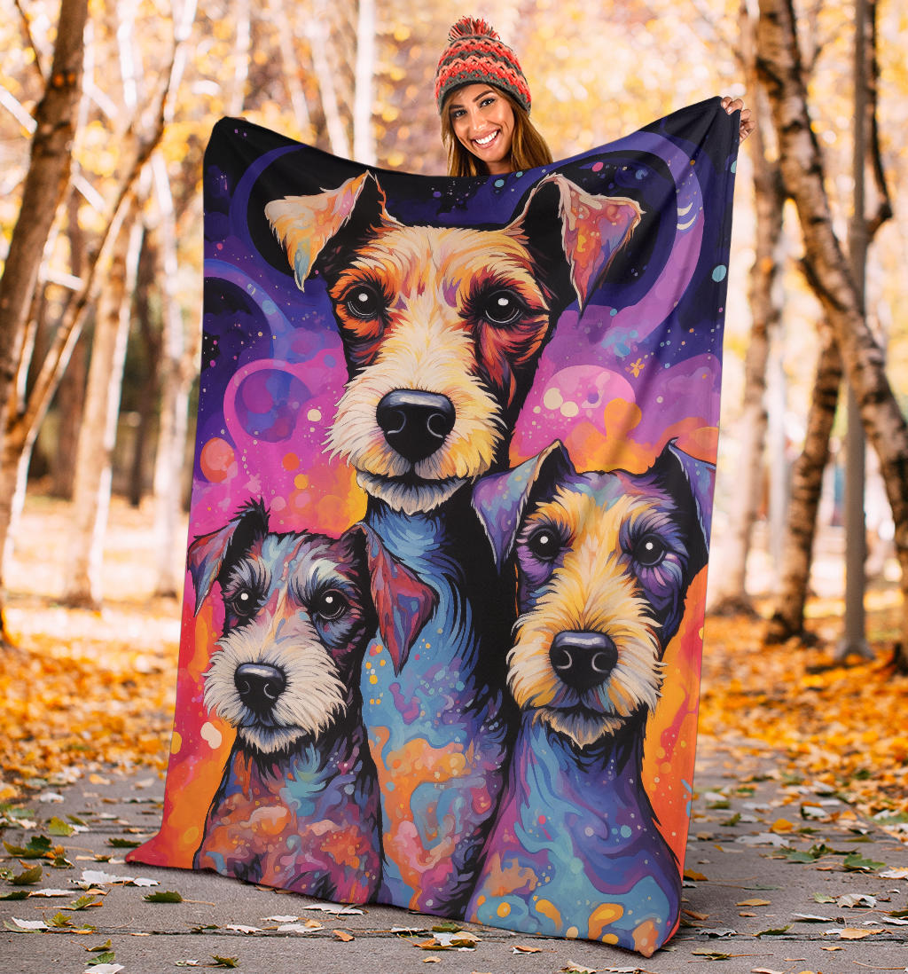 Fox Terrier Blanket, Trippy Psychedelics Fox Terrier Fleece Blanket, Fox Terrier Throw Blanket, Fox Terrier Gifts