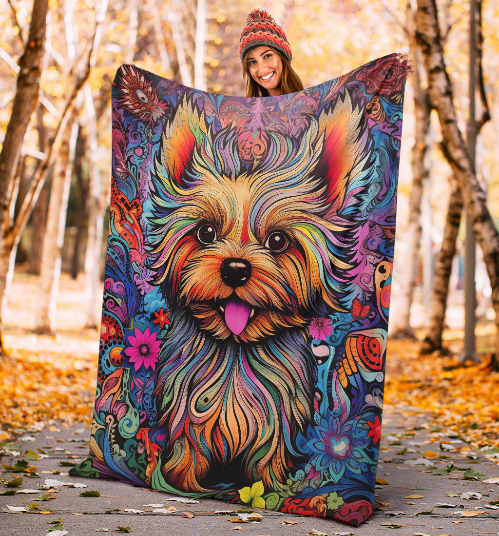 Trippy Psychedelics Yorkshire Terrier Blanket, Yorkshire Terrier Throw Blanket, Yorkshire Terrier Fleece Blanket, Yorkshire Terrier Gifts