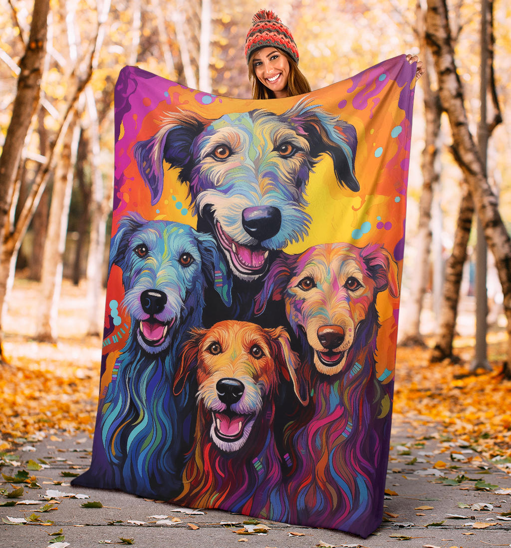 Irish Wolfhound Blanket, Trippy Psychedelics Irish Wolfhound Fleece Blanket, Irish Wolfhound Throw Blanket, Irish Wolfhound Gifts