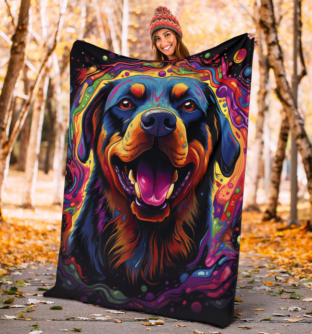 Trippy Psychedelics Rottweiler Blanket, Rottweiler Throw Blanket, Rottweiler Fleece Blanket, Rottweiler Gifts