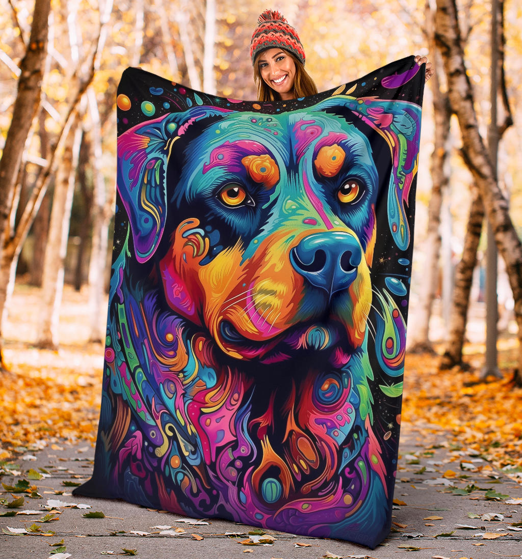 Trippy Psychedelics Rottweiler Blanket, Rottweiler Throw Blanket, Rottweiler Fleece Blanket, Rottweiler Gifts