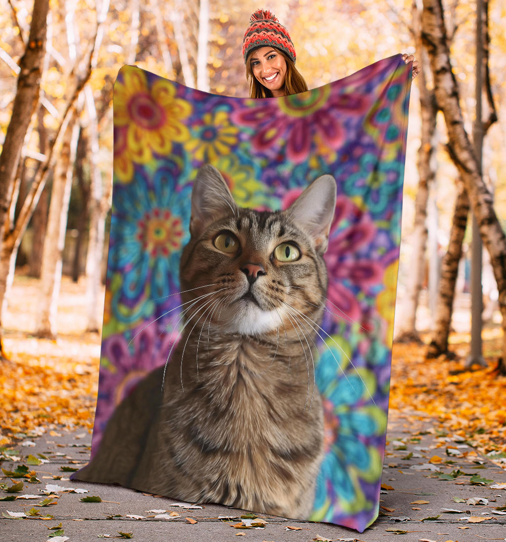 Egyptian Mau cat Blanket, Trippy Psychedelics Egyptian Mau cat Fleece Blanket, Egyptian Mau cat Throw Blanket, Egyptian Mau cat Gifts