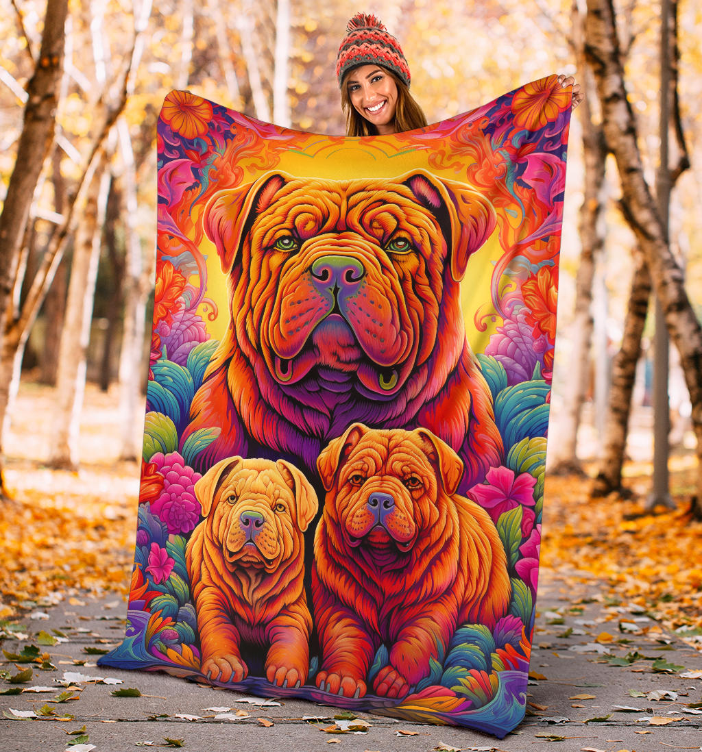 Chinese Shar-Pei Blanket, Trippy Psychedelics Chinese Shar-Pei Fleece Blanket, Chinese Shar-Pei Throw Blanket, Chinese Shar-Pei Gifts