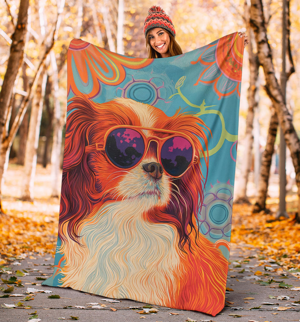 Japanese Chin Blanket, Trippy Psychedelics Japanese Chin Fleece Blanket, Japanese Chin Throw Blanket, Japanese Chin Gifts