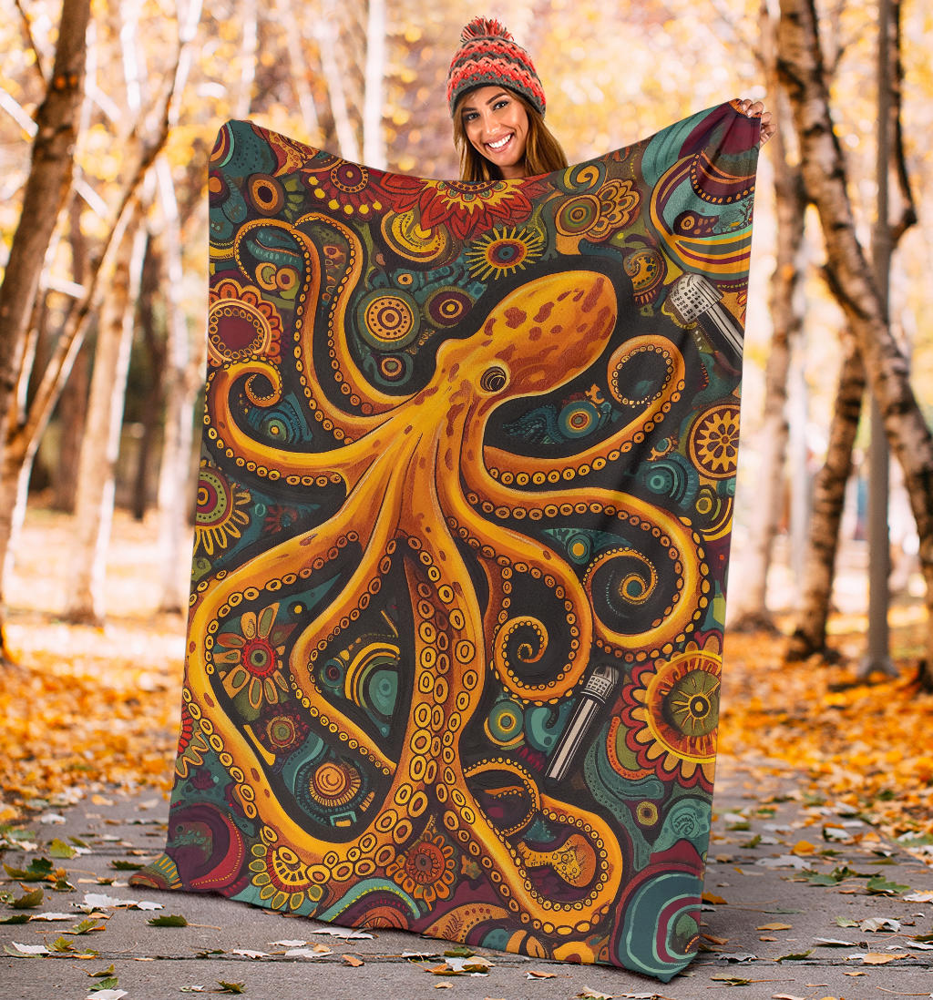 Octopus Blanket, Trippy Psychedelics Octopus Fleece Blanket, Octopus Throw Blanket, Octopus Gifts