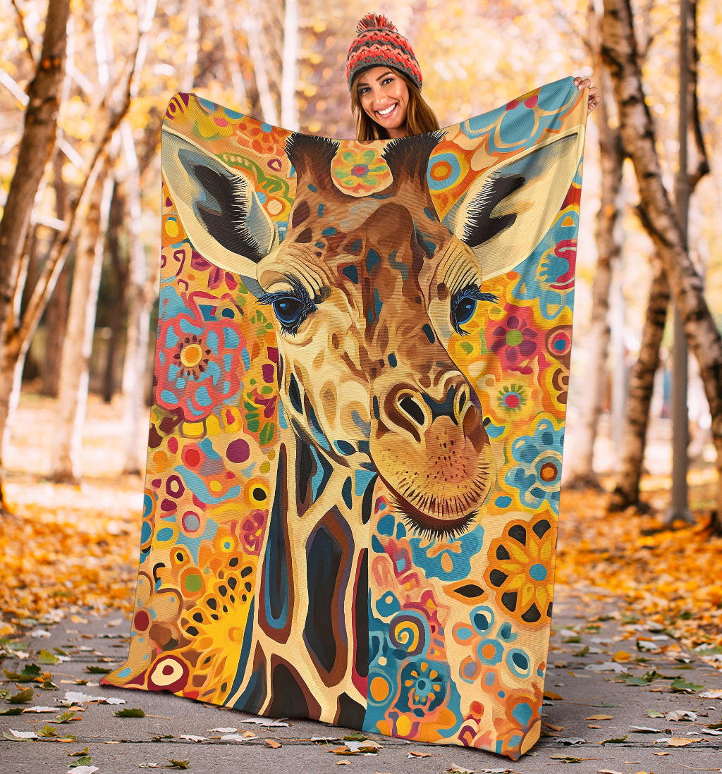 Giraffe Blanket, Trippy Psychedelics Giraffe Fleece Blanket, Giraffe Throw Blanket, Giraffe Gifts