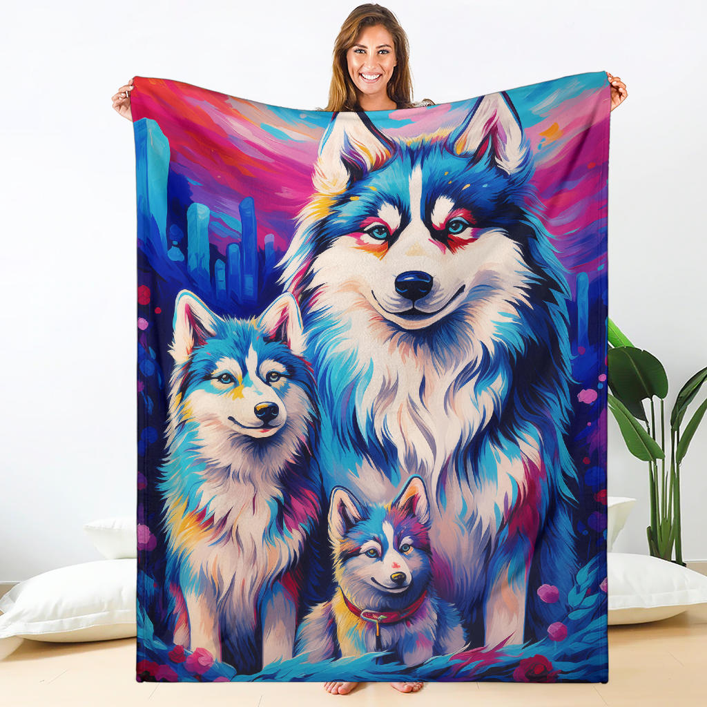 Alaskan Malamute Blanket, Trippy Psychedelics Alaskan Malamute Fleece Blanket, Alaskan Malamute Throw Blanket, Alaskan Malamute Gifts