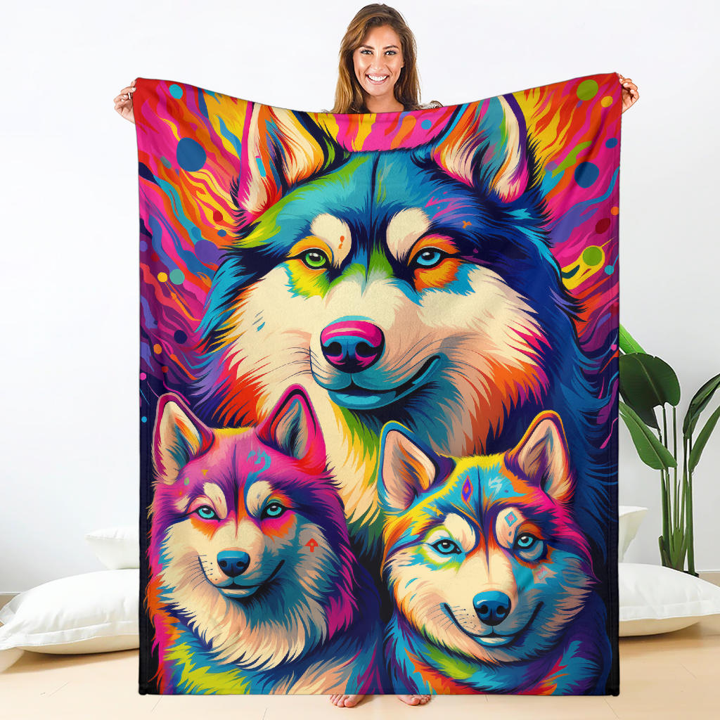 Alaskan Malamute Blanket, Trippy Psychedelics Alaskan Malamute Fleece Blanket, Alaskan Malamute Throw Blanket, Alaskan Malamute Gifts