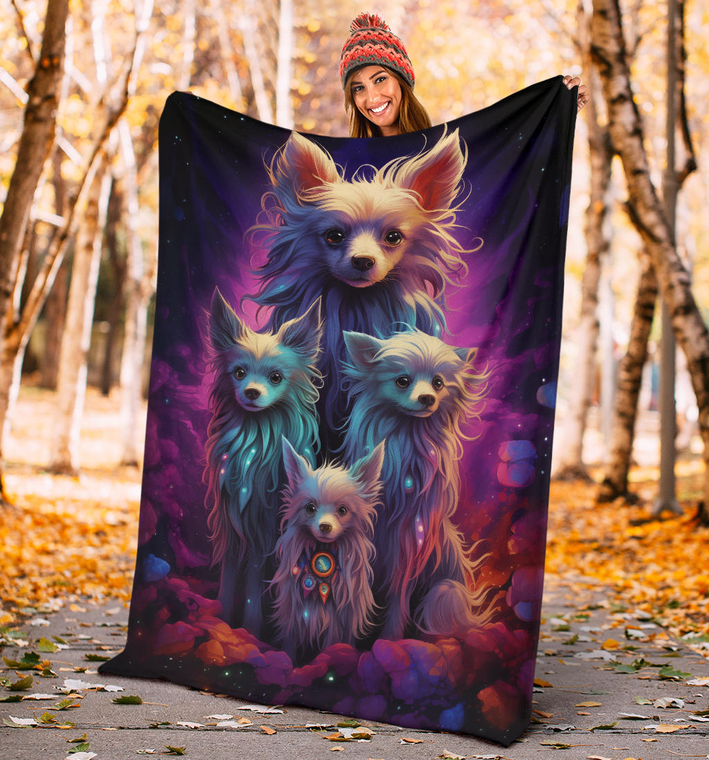 Chinese Crested Blanket, Trippy Psychedelics Chinese Crested Fleece Blanket, Chinese Crested Throw Blanket, Chinese Crested Gifts